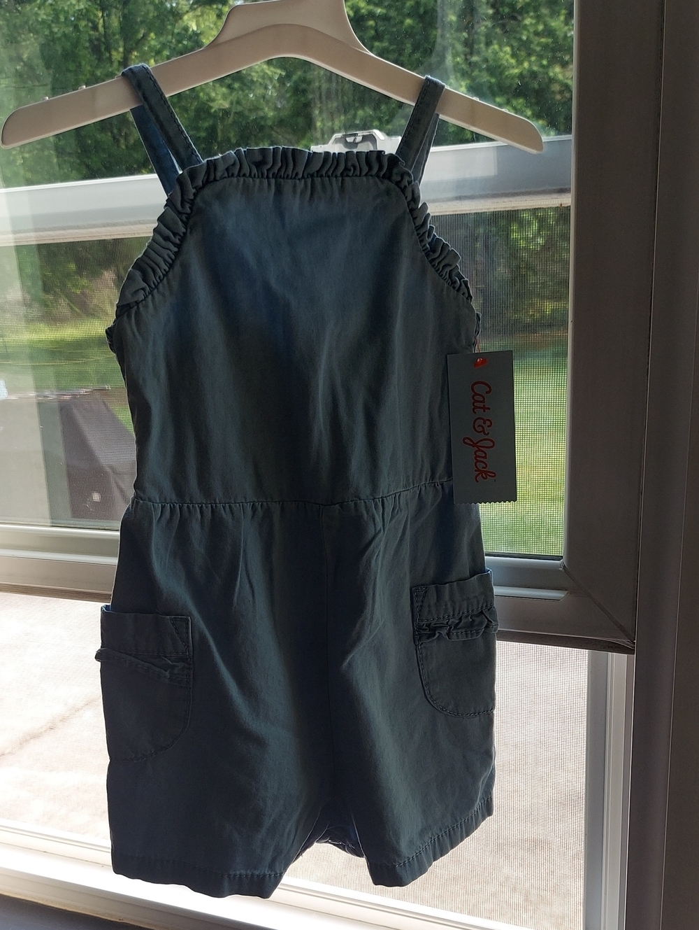 Cat & Jack Girls' Denim-Style Blue Romper with Ruffle Trim